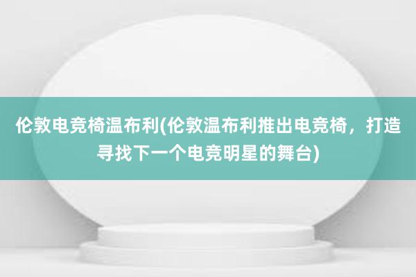 伦敦电竞椅温布利(伦敦温布利推出电竞椅，打造寻找下一个电竞明星的舞台)