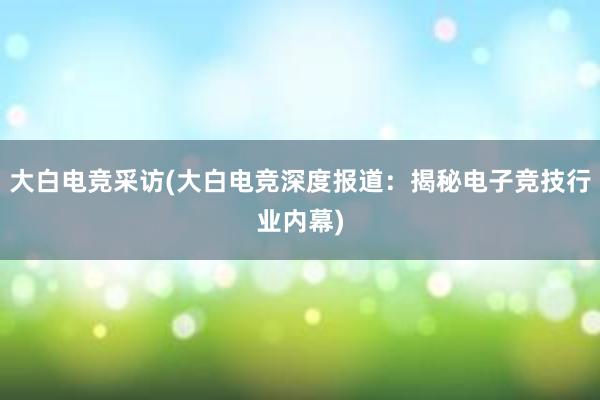 大白电竞采访(大白电竞深度报道：揭秘电子竞技行业内幕)