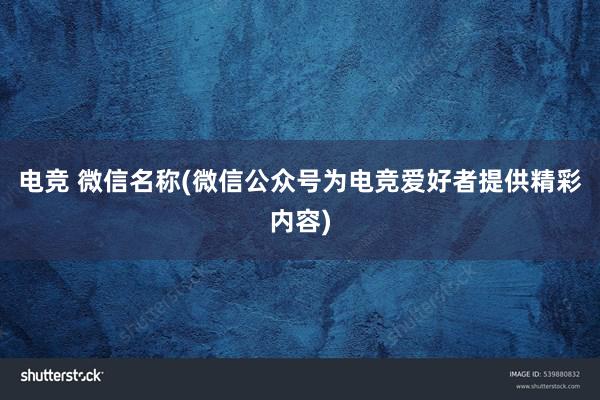 电竞 微信名称(微信公众号为电竞爱好者提供精彩内容)