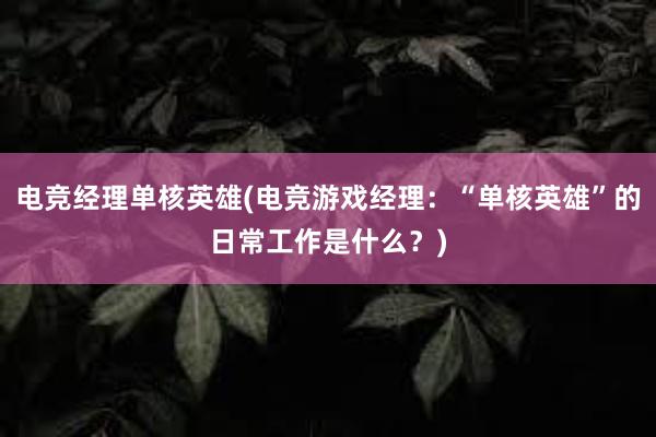 电竞经理单核英雄(电竞游戏经理：“单核英雄”的日常工作是什么？)