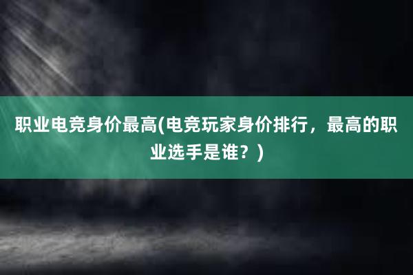 职业电竞身价最高(电竞玩家身价排行，最高的职业选手是谁？)